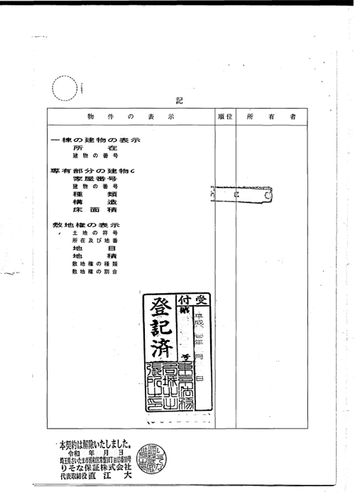 「登記済証」兼「解除証書」