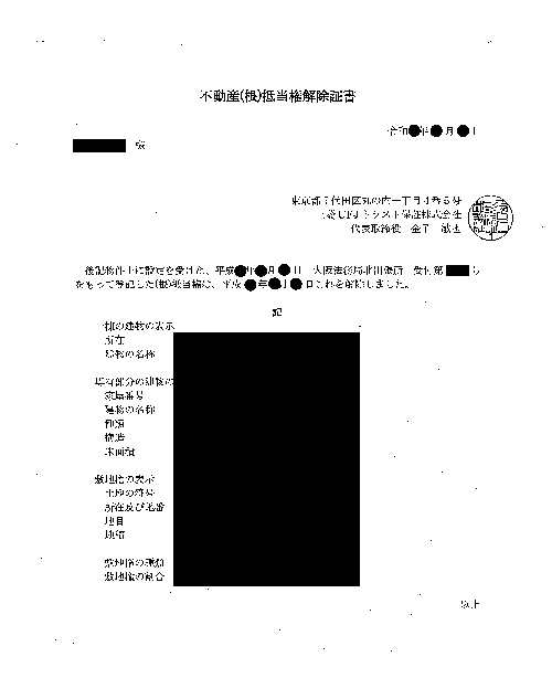 抵当権解除証書（三菱UFJトラスト保証）